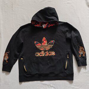 Adidas Originals Tiger Floral Embroidered Hoodie - Black & Gold - Rare XL